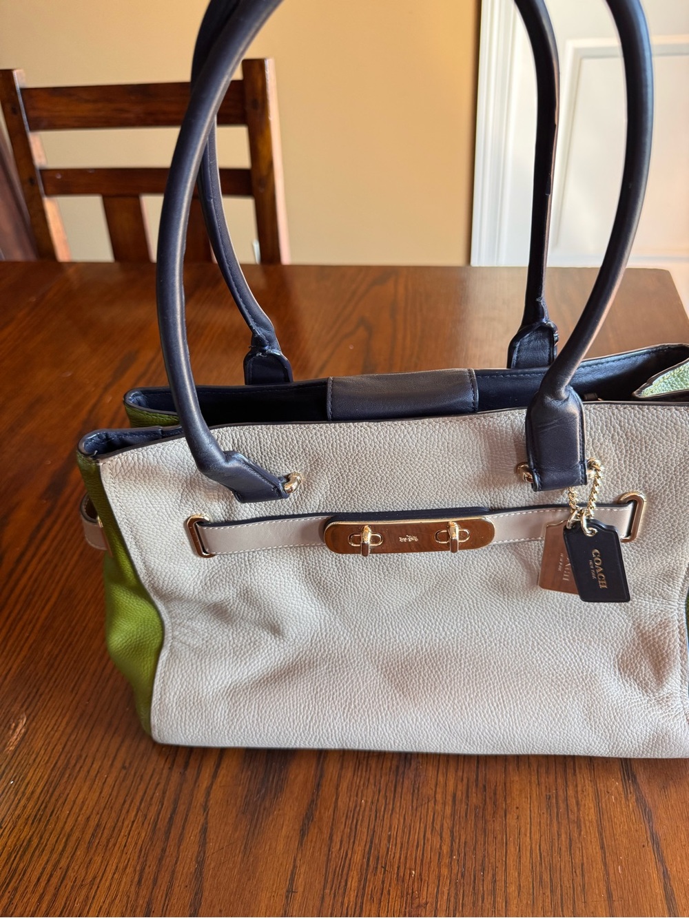 Coach Two-Tone Leather Purse - Beige & Green
